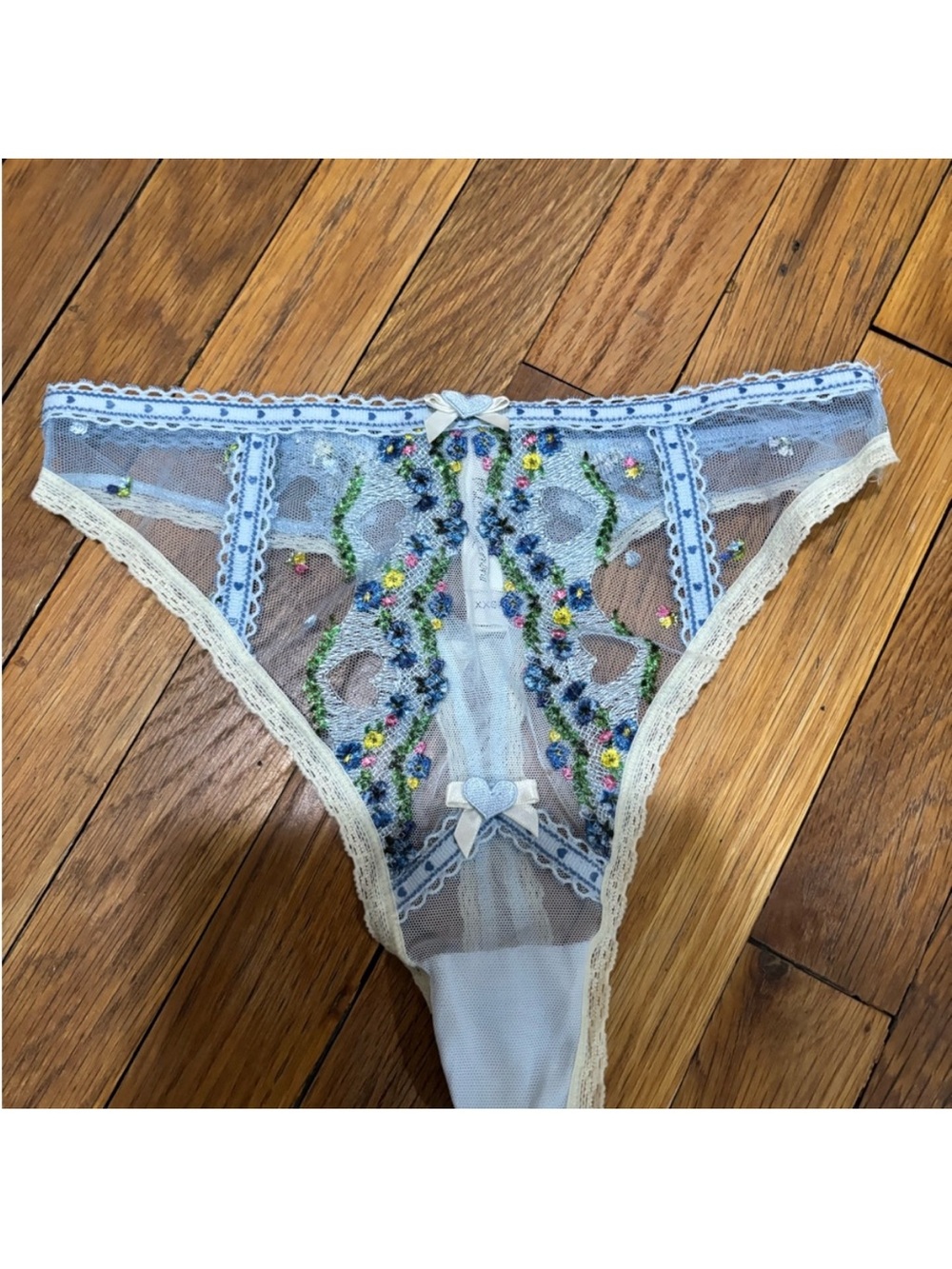 For love and lemons Sheer Blue Embroidered Lace Thong Panty - Women Intimates